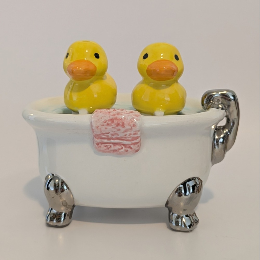 Clay Art Rubber Ducks in a Bathtub Salt & Pepper Shakers